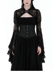 Black Thin Lace And Exquisite Lace Embellished With Gothic Style Long Sleeved Sexy Shawl