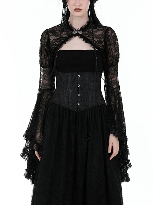 Black Thin Lace And Exquisite Lace Embellished With Gothic Style Long Sleeved Sexy Shawl