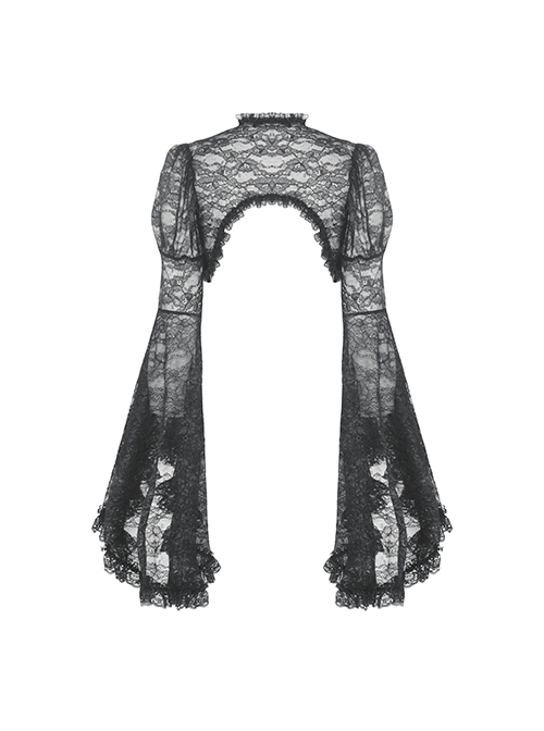 Black Thin Lace And Exquisite Lace Embellished With Gothic Style Long Sleeved Sexy Shawl