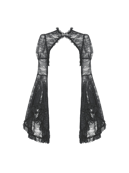 Black Thin Lace And Exquisite Lace Embellished With Gothic Style Long Sleeved Sexy Shawl
