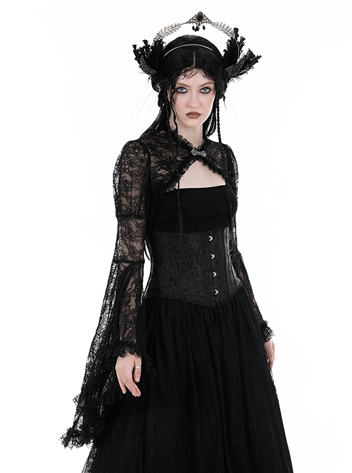 Black Thin Lace And Exquisite Lace Embellished With Gothic Style Long Sleeved Sexy Shawl