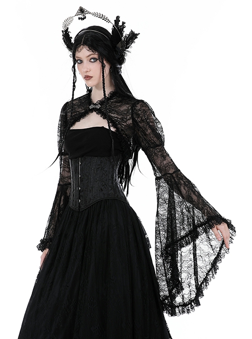 Black Thin Lace And Exquisite Lace Embellished With Gothic Style Long Sleeved Sexy Shawl