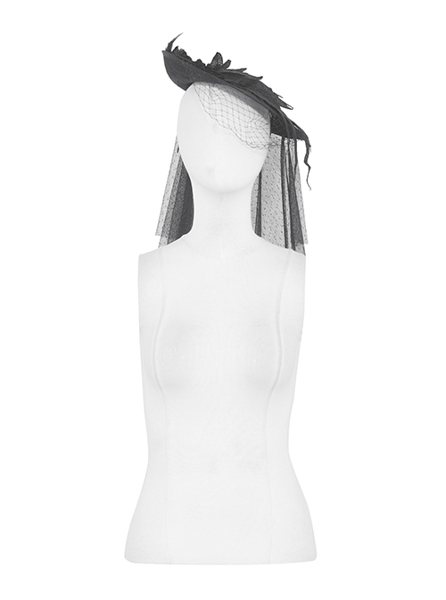 Black Sexy Women's Mesh Three Dimensional Flower Pattern Decorated Gothic Hat