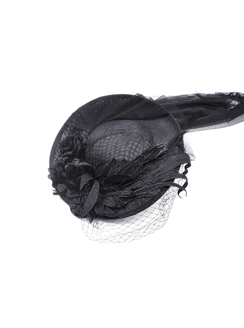 Black Sexy Women's Mesh Three Dimensional Flower Pattern Decorated Gothic Hat