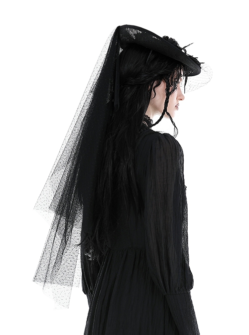 Black Sexy Women's Mesh Three Dimensional Flower Pattern Decorated Gothic Hat