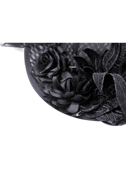 Black Sexy Women's Mesh Three Dimensional Flower Pattern Decorated Gothic Hat