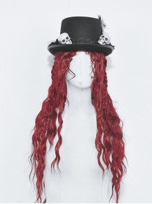 Handsome Black Polyester Brim With White Skull Decoration Punk Style Magic Hat