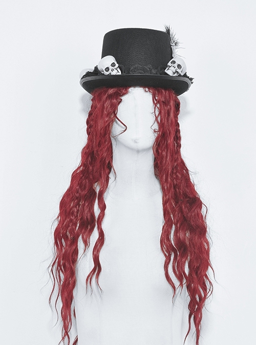 Handsome Black Polyester Brim With White Skull Decoration Punk Style Magic Hat