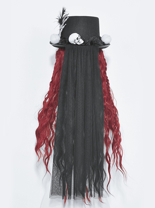 Handsome Black Polyester Brim With White Skull Decoration Punk Style Magic Hat