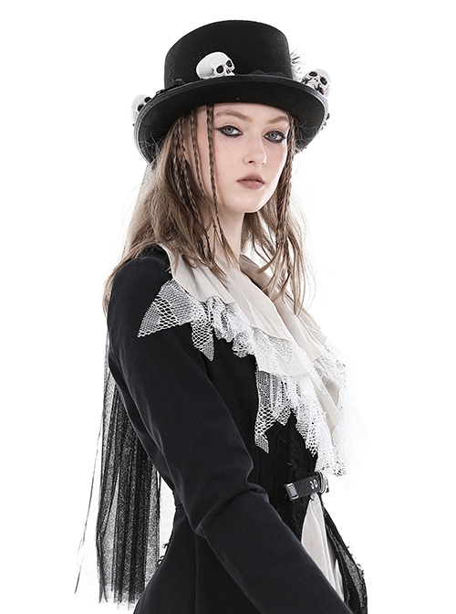 Handsome Black Polyester Brim With White Skull Decoration Punk Style Magic Hat