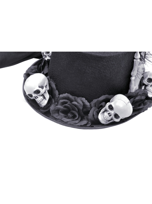 Handsome Black Polyester Brim With White Skull Decoration Punk Style Magic Hat