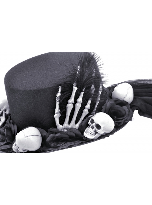 Handsome Black Polyester Brim With White Skull Decoration Punk Style Magic Hat