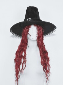 Halloween Black Pointed Top Exquisite Pattern Bound Gothic Style Witch Hat