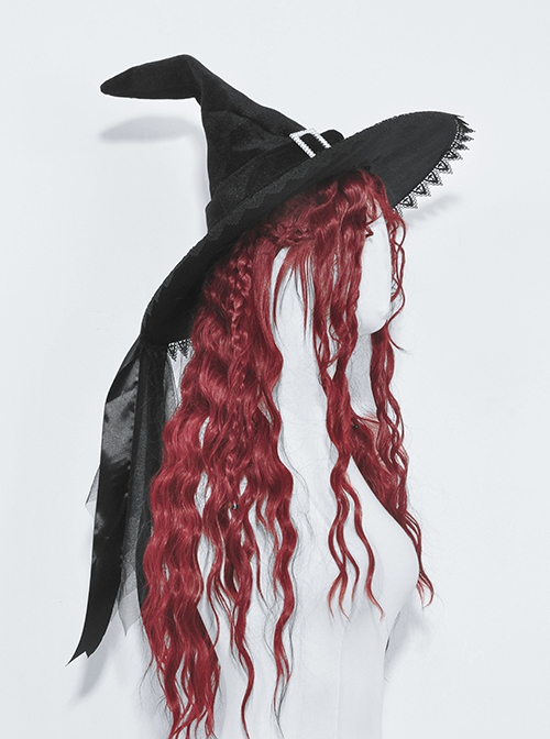 Halloween Black Pointed Top Exquisite Pattern Bound Gothic Style Witch Hat