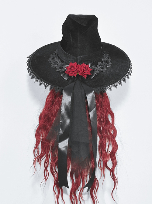 Halloween Black Pointed Top Exquisite Pattern Bound Gothic Style Witch Hat