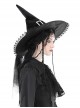 Halloween Black Pointed Top Exquisite Pattern Bound Gothic Style Witch Hat