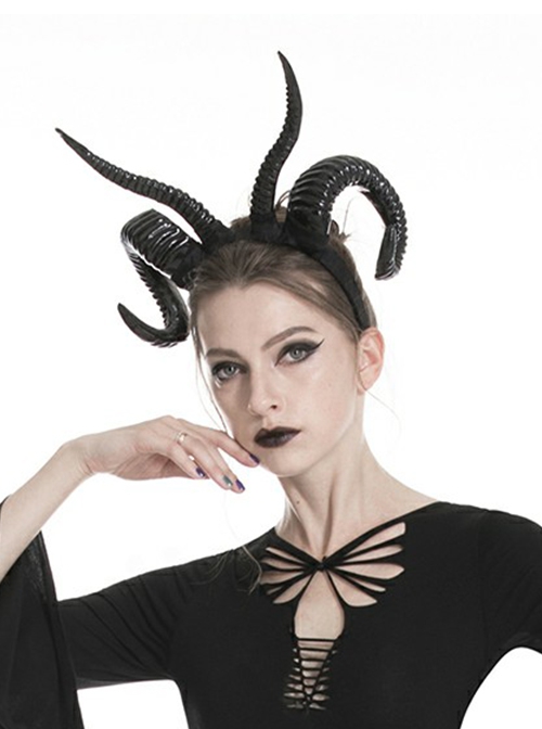 Halloween Black Plastic Exaggerated Gothic Devil Horn Headdress
