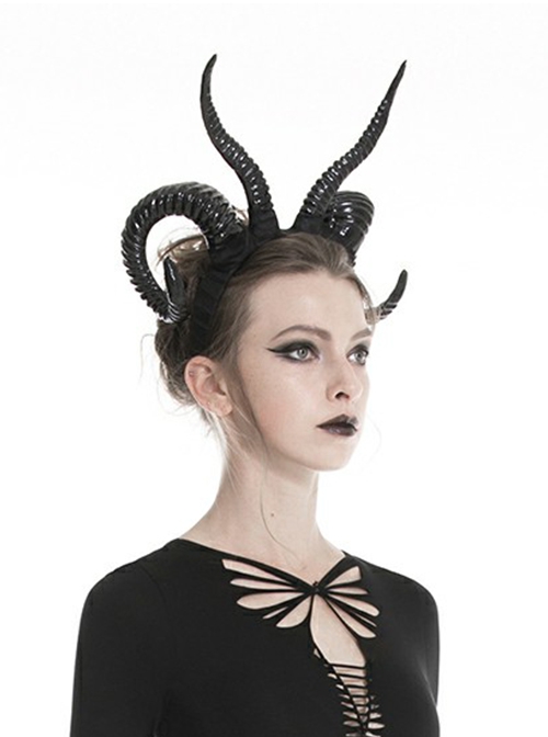 Halloween Black Plastic Exaggerated Gothic Devil Horn Headdress