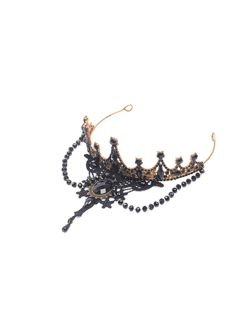 Black Gorgeous Alloy Princess Gothic Style Crown Headdress