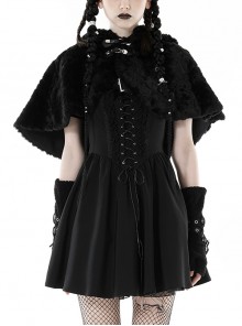 Black Plush Woven Bear Ears And Metal Buckle On The Chest Lolita Hooded Cape
