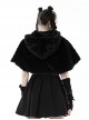 Black Plush Woven Bear Ears And Metal Buckle On The Chest Lolita Hooded Cape