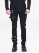 Stretch Broken Holes Zipper Rivet Dissymmetry Hasp Black Punk Pants