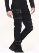 Stretch Broken Holes Zipper Rivet Dissymmetry Hasp Black Punk Pants