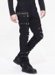 Stretch Broken Holes Zipper Rivet Dissymmetry Hasp Black Punk Pants