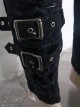Stretch Broken Holes Zipper Rivet Dissymmetry Hasp Black Punk Pants