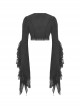 Retro Black Floral Print Woven Splicing Lace Decoration Gothic Bell Sleeve Cape
