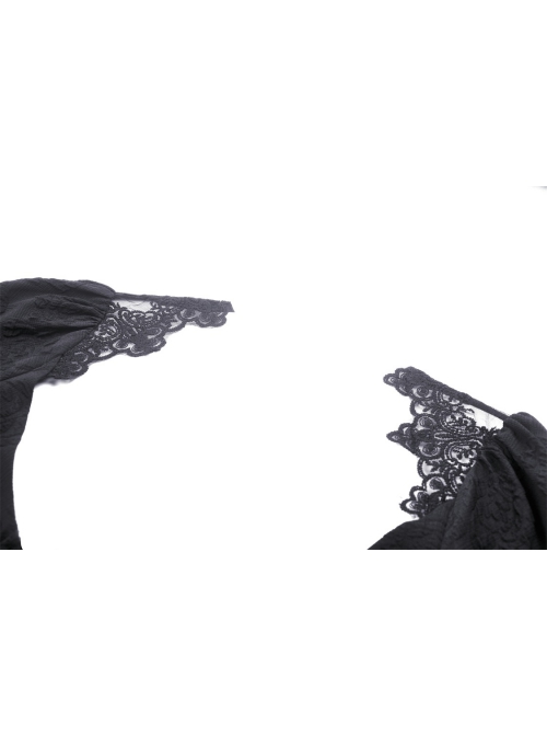 Retro Black Floral Print Woven Splicing Lace Decoration Gothic Bell Sleeve Cape