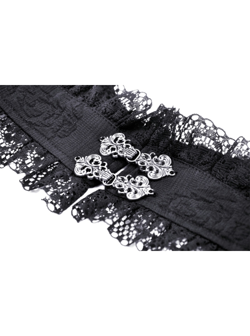 Retro Black Floral Print Woven Splicing Lace Decoration Gothic Bell Sleeve Cape