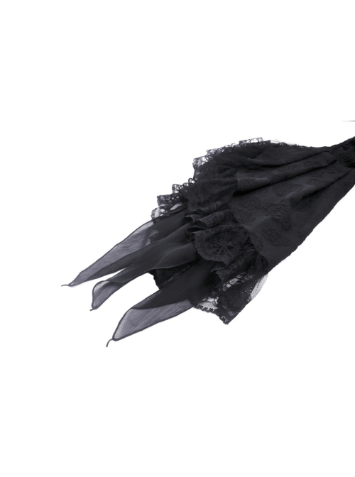 Retro Black Floral Print Woven Splicing Lace Decoration Gothic Bell Sleeve Cape