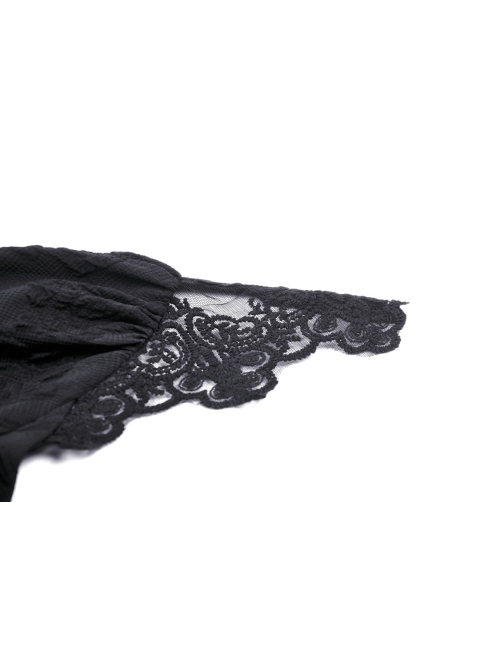 Retro Black Floral Print Woven Splicing Lace Decoration Gothic Bell Sleeve Cape