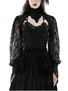 Retro Black Woven Patchwork Lace Long Sleeved Gothic See Through Cape