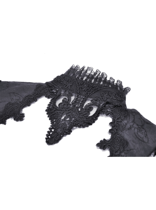 Retro Black Woven Patchwork Lace Long Sleeved Gothic See Through Cape