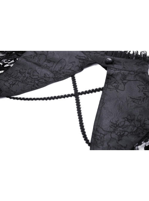 Retro Black Woven Patchwork Lace Long Sleeved Gothic See Through Cape