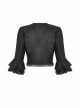 Black Gorgeous Retro Woven Exquisite Round Neck Patchwork Pattern Webbing Gothic Style Long Sleeved Blouses