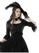 Black Gorgeous Retro Woven Exquisite Round Neck Patchwork Pattern Webbing Gothic Style Long Sleeved Blouses