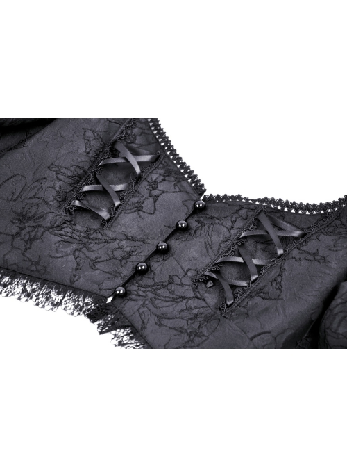 Black Gorgeous Retro Woven Exquisite Round Neck Patchwork Pattern Webbing Gothic Style Long Sleeved Blouses