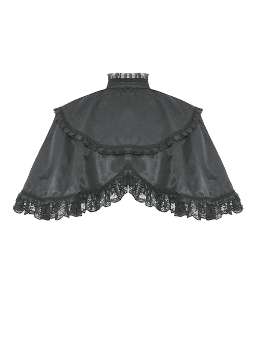 Low Key Black Woven Material Bow Decoration On The Neckline And Exquisite Lace Gothic Style Palace Cloak