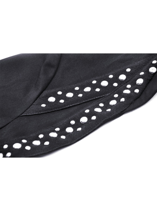 Black Simple Woven With Metal Dots On Both Sides Of The Chest Punk Style Long Sleeved Cape