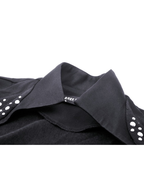 Black Simple Woven With Metal Dots On Both Sides Of The Chest Punk Style Long Sleeved Cape