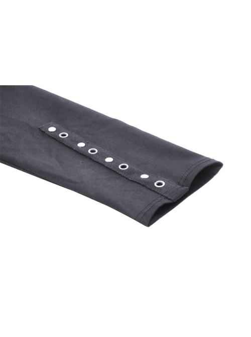 Black Simple Woven With Metal Dots On Both Sides Of The Chest Punk Style Long Sleeved Cape