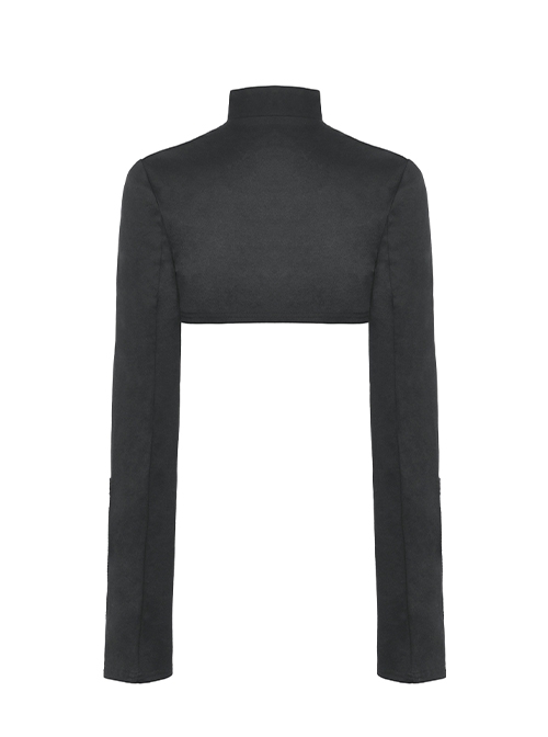 Black Simple Woven With Metal Dots On Both Sides Of The Chest Punk Style Long Sleeved Cape