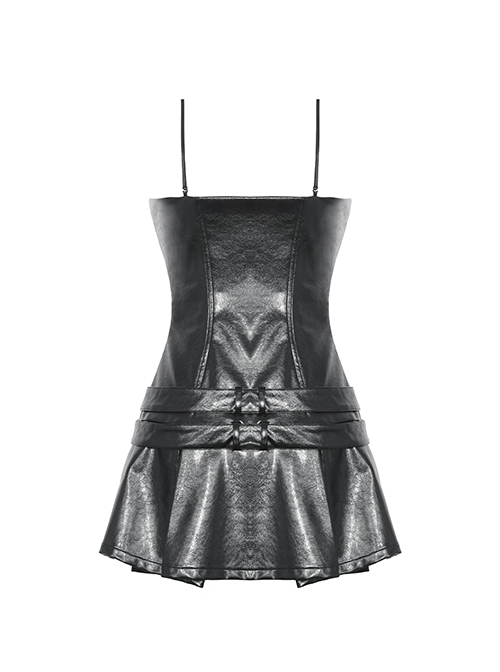 Rebellious Black Pu Leather With Straps On Both Sides Punk Style Zipper Dress