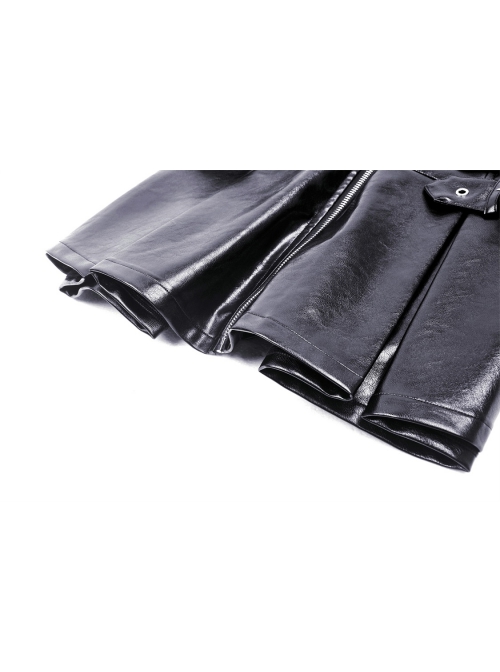 Rebellious Black Pu Leather With Straps On Both Sides Punk Style Zipper Dress