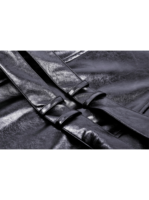 Rebellious Black Pu Leather With Straps On Both Sides Punk Style Zipper Dress