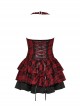 Personalized Red Plaid Woven Cascading Frills With Adjustable String Punk Style Halter Neck Dress