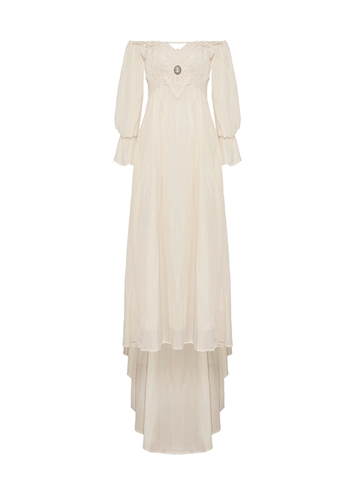 Yellow Sexy Loose Woven Fabric Back Adjustable Cross Tie Punk Style Floor Length Long Sleeved Dress